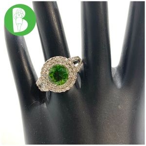 STERLING SILVER LAB GROWN PERIDOT & CUBIC ZIRCONIA STATEMENT COCKTAIL RING (8.75